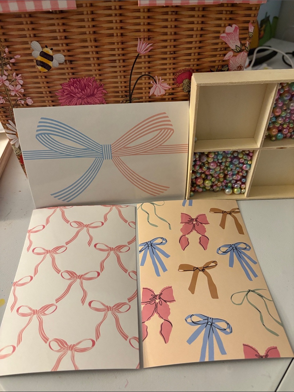 Bow Pattern Art Print Trio - Pink & Blue Decorative Print